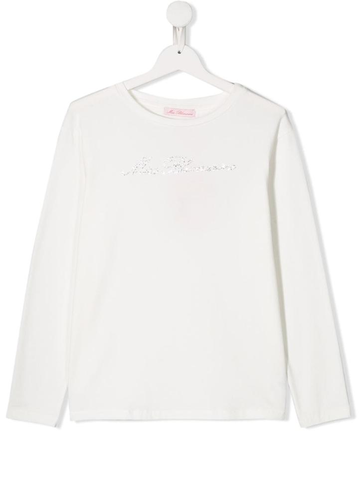 Miss Blumarine Rhinestone Logo Top - White