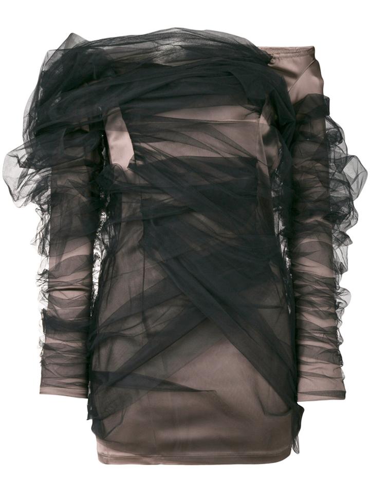Y / Project Tulle Off Shoulder Mini Dress - Brown