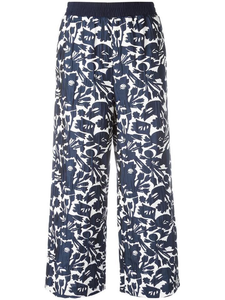 I'm Isola Marras Cropped Floral Print Trousers, Women's, Size: 46, Blue, Acetate/polyester/spandex/elastane/viscose