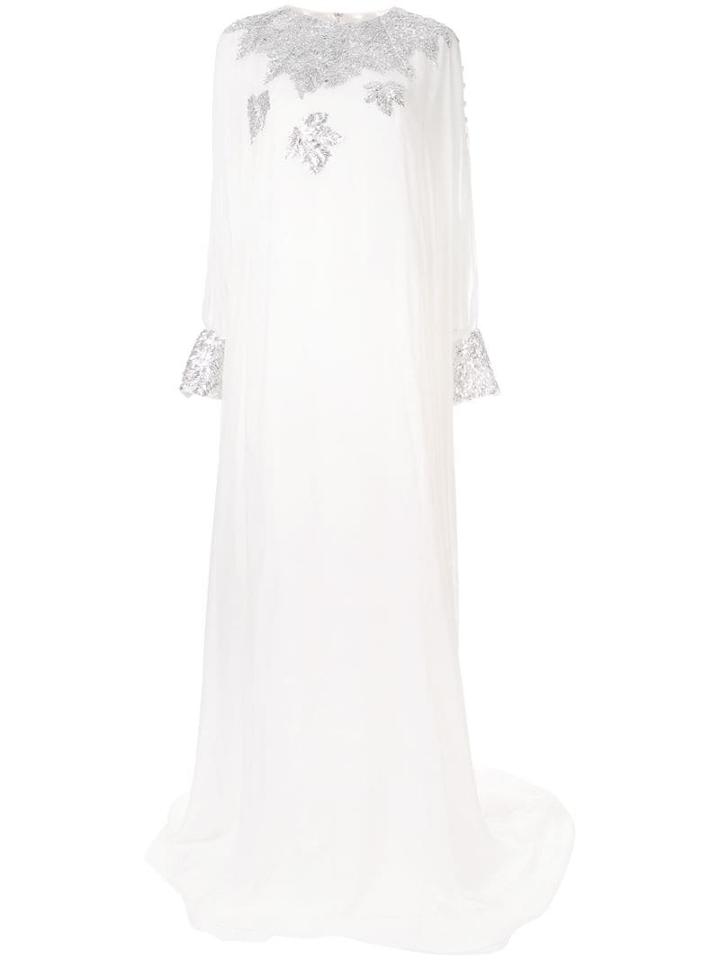 Oscar De La Renta Embellished Sheer Evening Dress - White