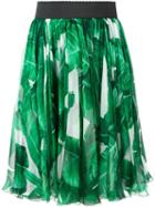 Dolce & Gabbana Banana Leaf Print Skirt, Women's, Size: 42, White, Silk/cotton/polyamide