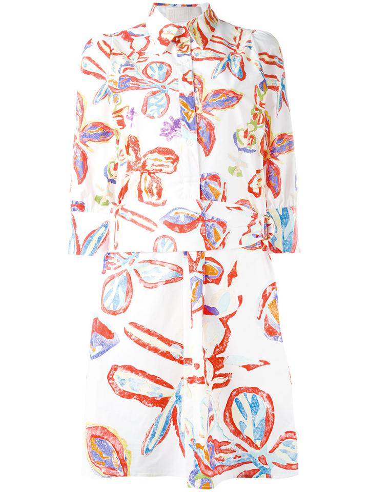 Peter Pilotto - Printed Shirt Dress - Women - Cotton/spandex/elastane - 12, Women's, White, Cotton/spandex/elastane