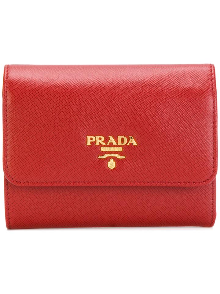 Prada Logo Trifold Wallet - Red