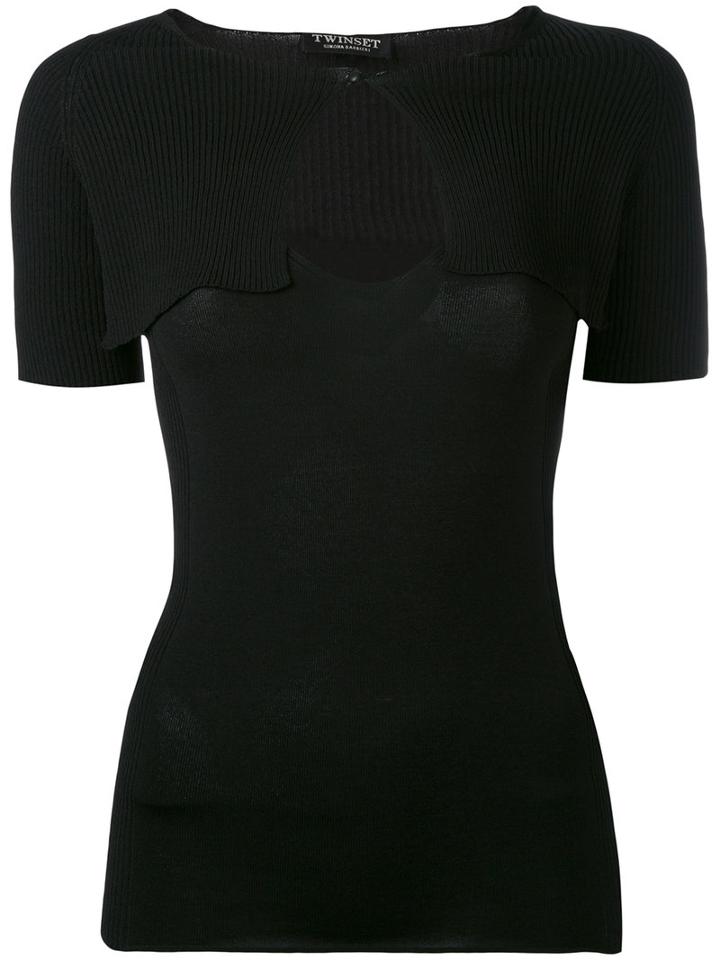 Twin-set - Layered Ribbed Top - Women - Polyester/viscose - S, Women's, Black, Polyester/viscose