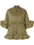 Goen.j Sculptural Ruffled Bomber Jacket - Green