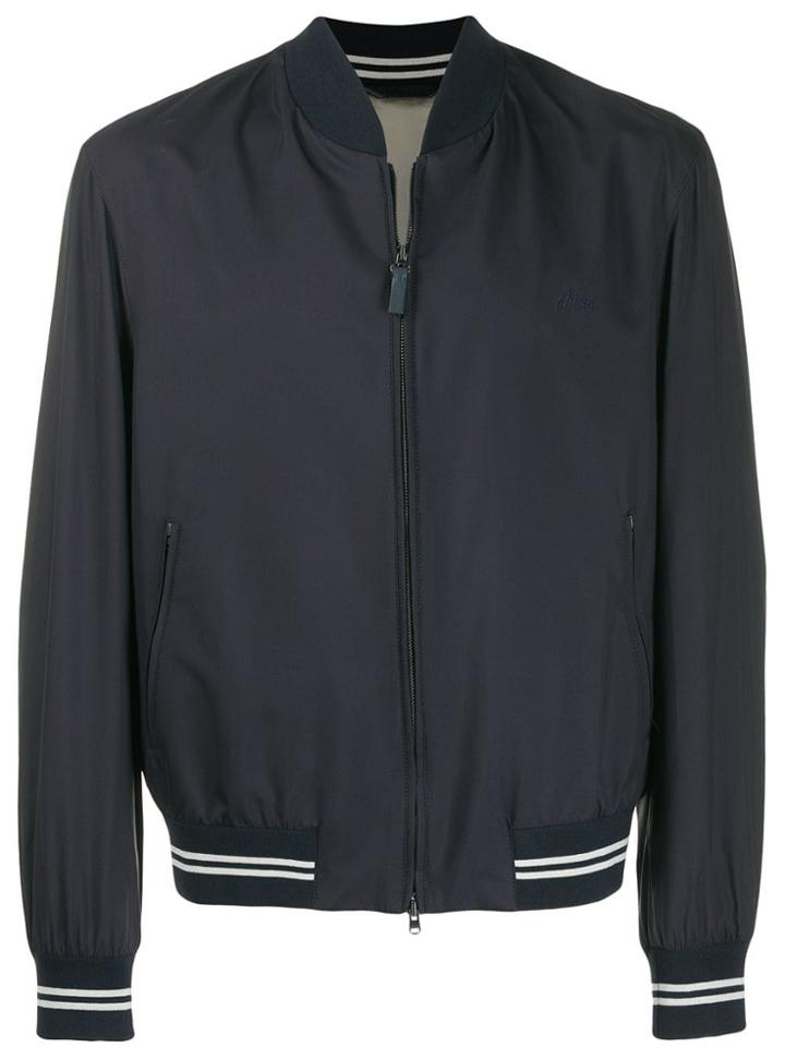 Brioni Contrast Trim Bomber Jacket - Blue