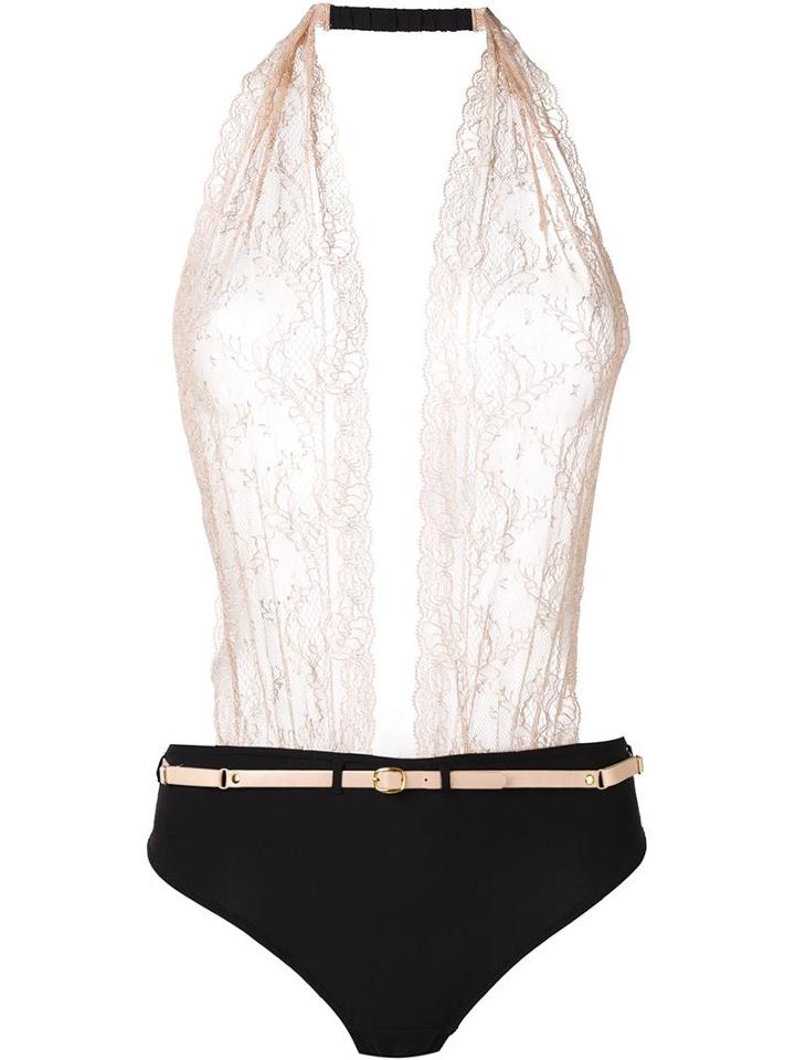 Maison Close 'la Caliere' Draped Thong Body, Women's, Size: Medium, Black, Nylon/polyester/spandex/elastane