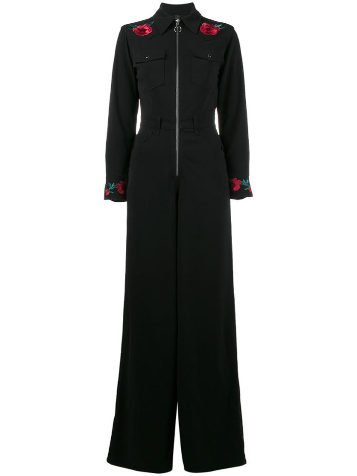 Adam Selman Rose Embroidered Jumpsuit - Black