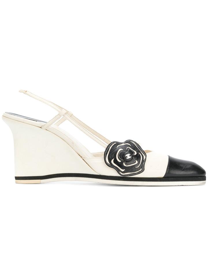 Chanel Vintage Sling-back Wedge Pumps - Black