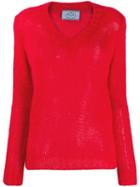 Prada Open Knit V-neck Jumper - Red