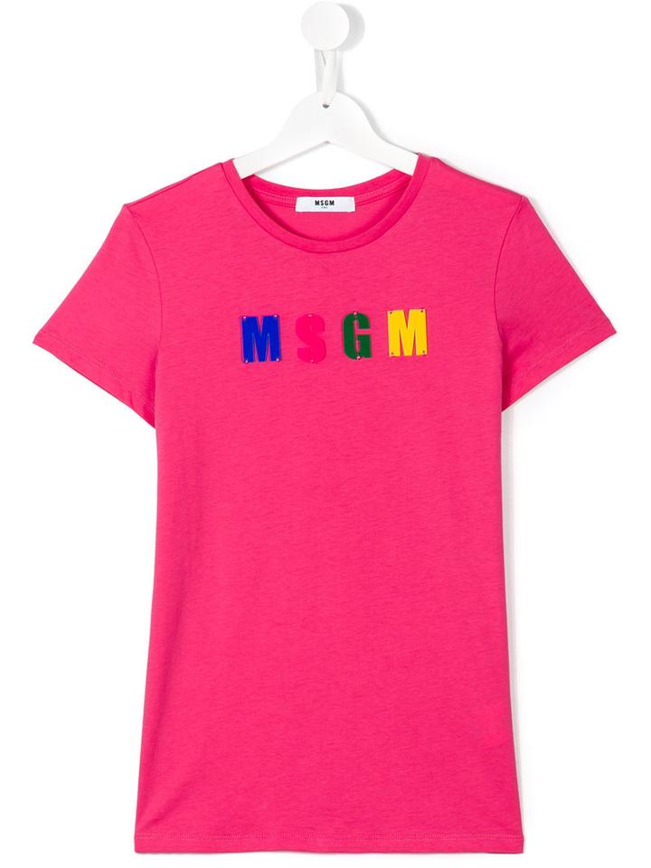 Msgm Kids Logo Print T-shirt, Girl's, Size: 14 Yrs, Pink/purple