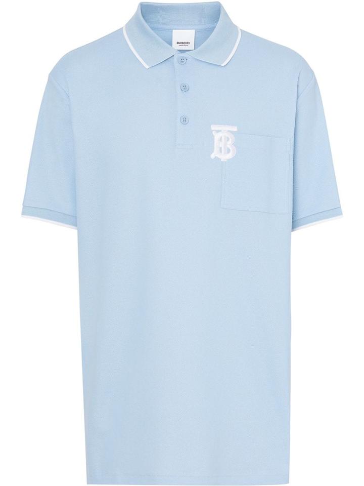 Burberry Monogram Motif Tipped Cotton Piqué Polo Shirt - Blue