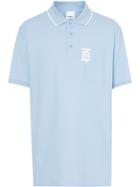 Burberry Monogram Motif Tipped Cotton Piqué Polo Shirt - Blue