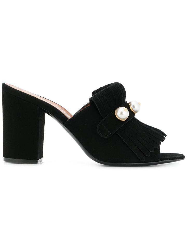 Via Roma 15 Pearl Fringed Mules - Black