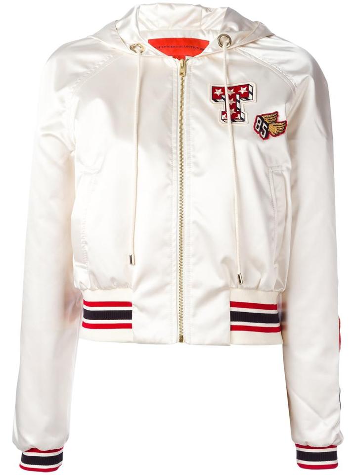 Hilfiger Collection Logo Patch Bomber Jacket, Women's, Size: 10, White, Polyamide/acetate/viscose