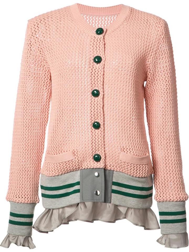 Sacai Open Knit Cardigan, Women's, Size: 2, Pink/purple, Cotton/polyester