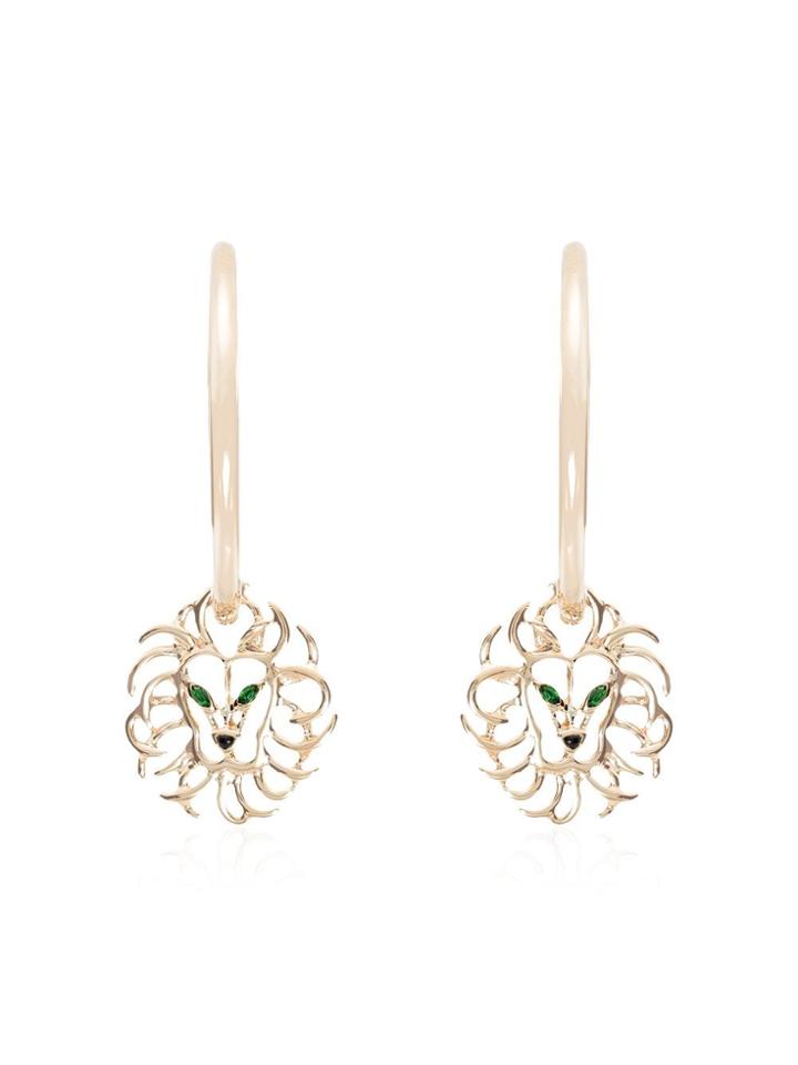 Yvonne Léon 18k Yellow Gold Lion Drop Hoop Earrings