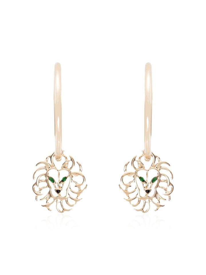 Yvonne Léon 18k Yellow Gold Lion Drop Hoop Earrings