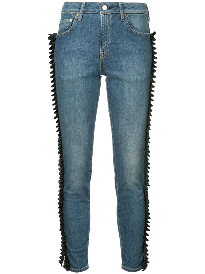 Tu Es Mon Trésor Gathered Ribbon Trim Jeans Short Length - Blue