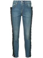 Tu Es Mon Trésor Gathered Ribbon Trim Jeans Short Length - Blue