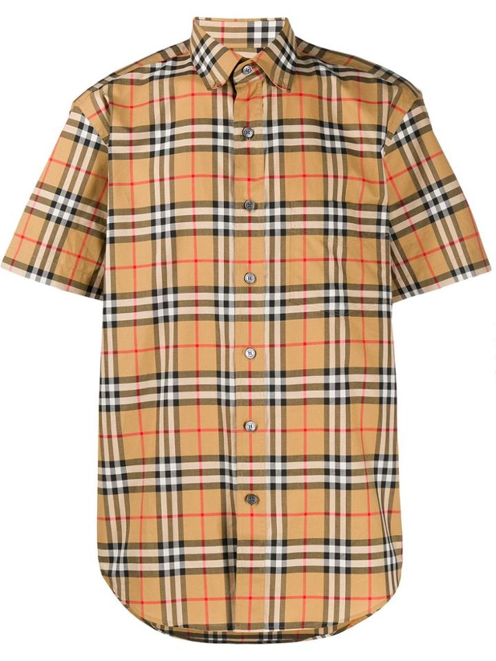 Burberry Check Print Button Down Shirt - Neutrals