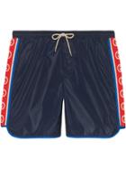 Gucci Nylon Swim Shorts With Logo Stripe - Blue