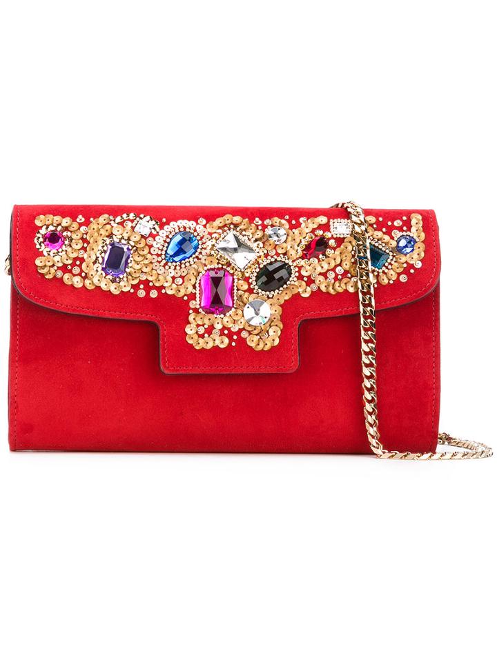 Casadei - Jewelled Shoulder Bag - Women - Chamois Leather/nappa Leather - One Size, Red, Chamois Leather/nappa Leather