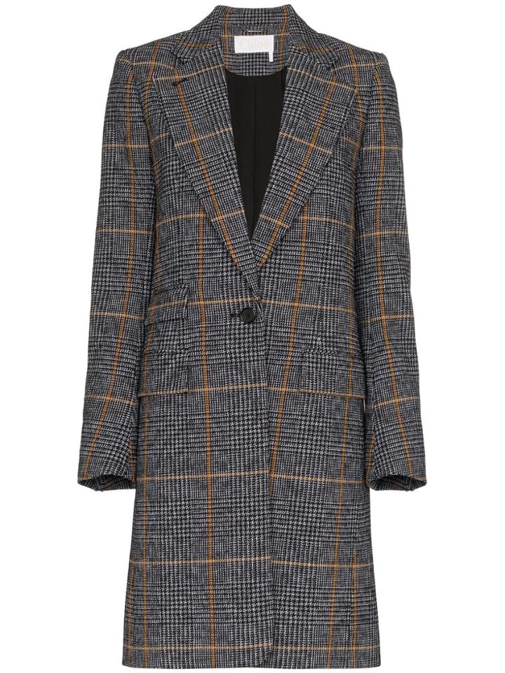 Chloé Single-breasted Check Coat - Grey