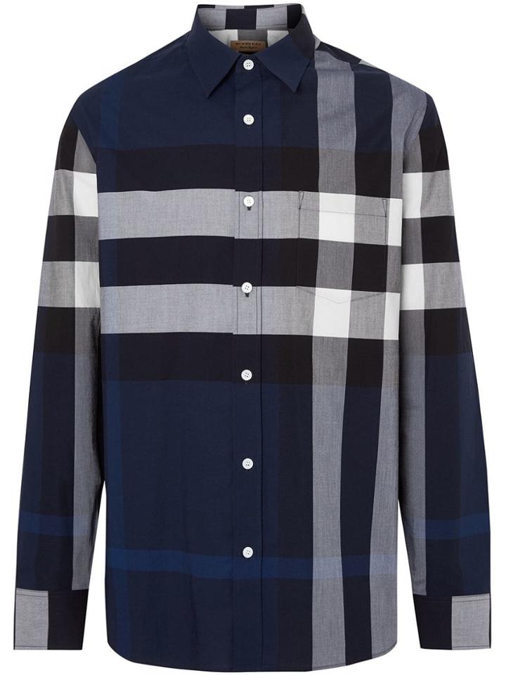 Burberry Check Stretch Cotton Shirt - Blue