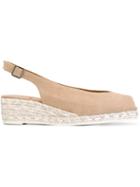 Castañer Wedged Slingback Peep Toe Sandals, Women's, Size: 38, Nude/neutrals, Rubber/leather/cotton