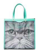 Anya Hindmarch Turquoise Kitsch Cat Mesh And Leather Tote Bag - Grey