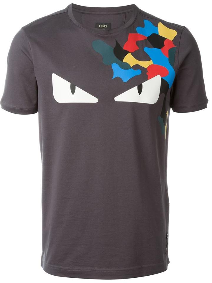 Fendi Bag Bugs T-shirt, Men's, Size: 52, Grey, Cotton/lamb Skin