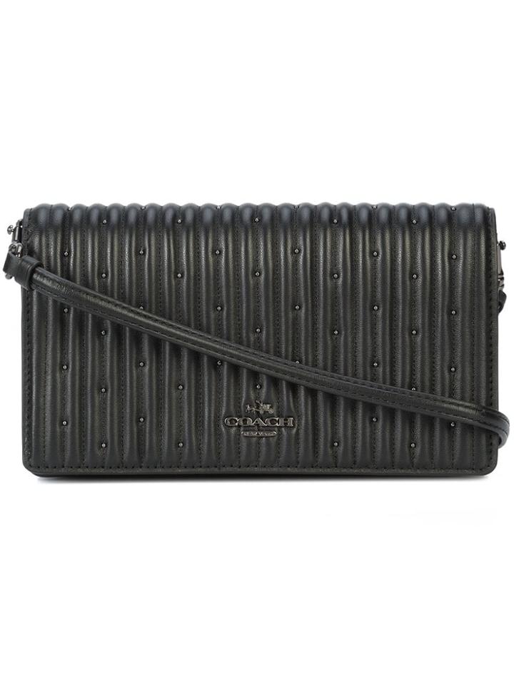Coach Quilting And Rivets Foldover Crossbody - Black
