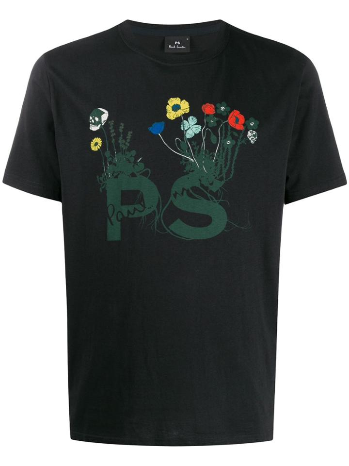 Ps Paul Smith Skull Flower Print T-shirt - Black