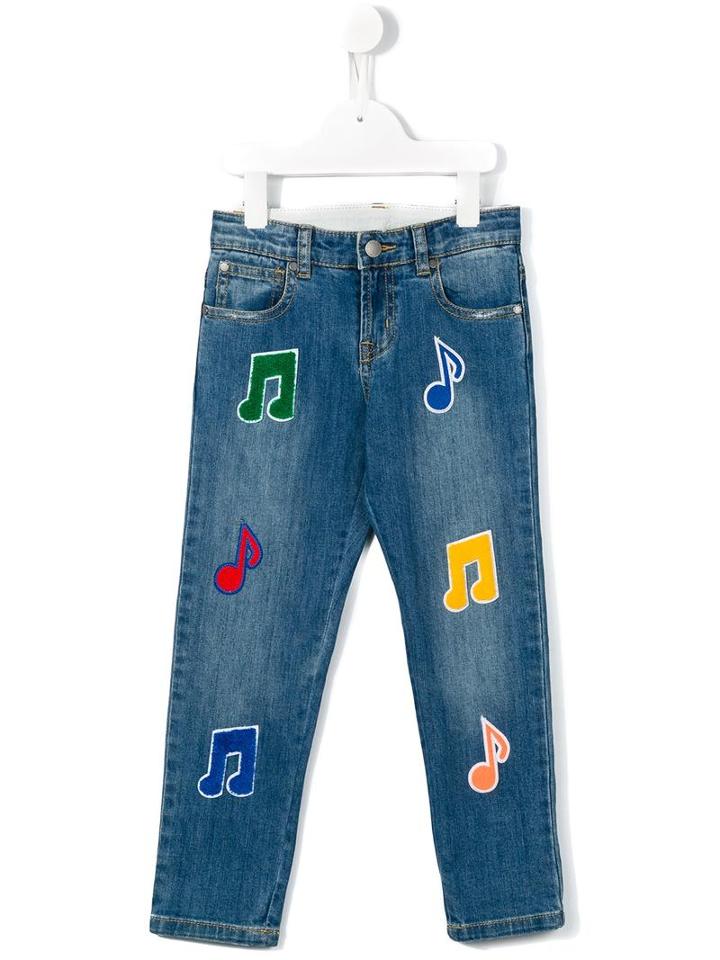 Stella Mccartney Kids - Musical Notes Patch Jeans - Kids - Cotton/polyester/spandex/elastane - 12 Yrs, Blue