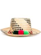 Yosuzi Pom Pom Detail Hat, Women's, Black, Cotton/raffia