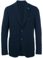 Lardini Embossed Pattern Blazer, Men's, Size: 50, Blue, Cotton/spandex/elastane