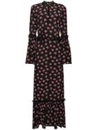 De La Vali Silk Maxi Floral Dress With Bell Sleeves - Black