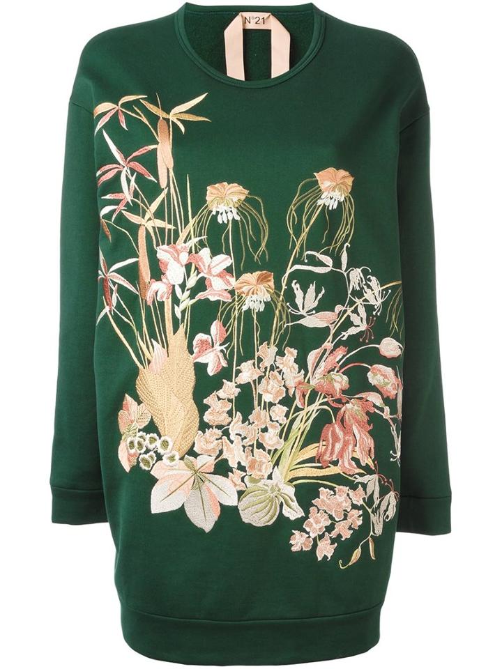 No21 Floral Embroidery Sweatshirt, Women's, Size: 40, Green, Cotton