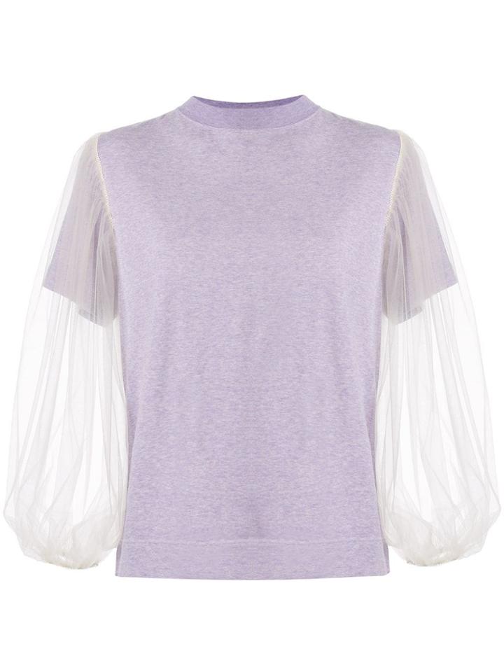Tu Es Mon Trésor Tulle Sleeve T-shirt - Purple