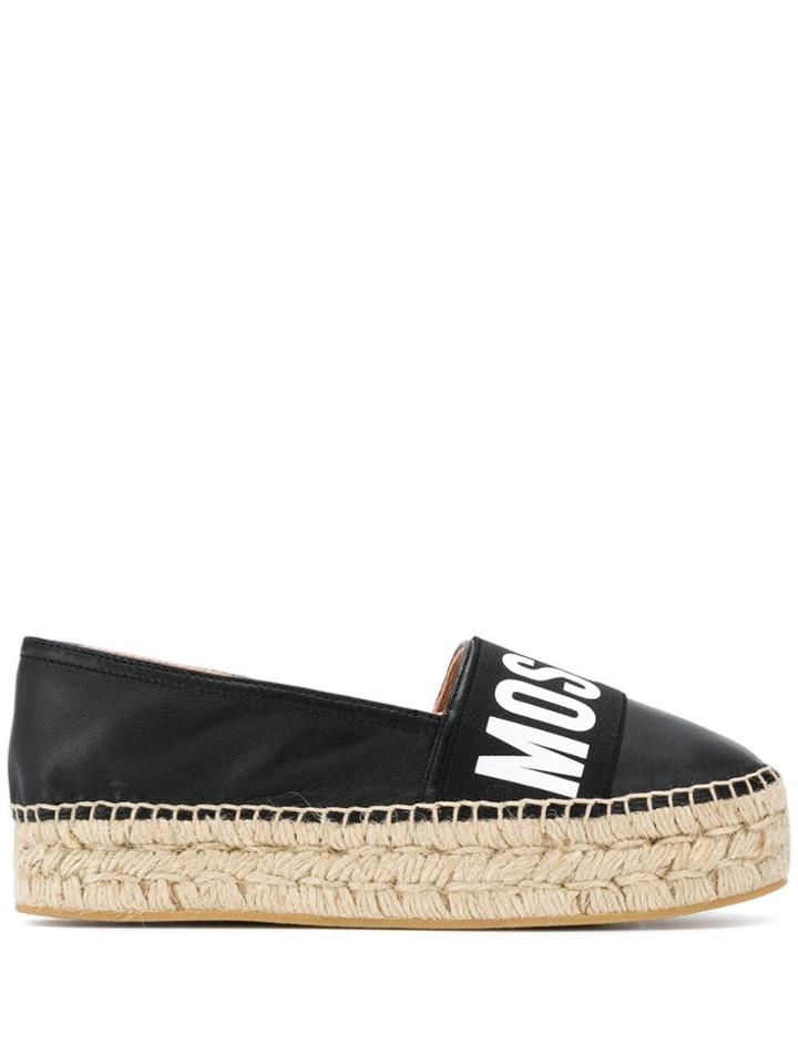 Moschino Logo Strap Platform Espadrilles - Black
