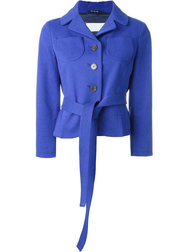 Maison Margiela Belted Jacket, Women's, Size: 42, Blue, Cotton/viscose
