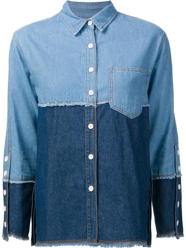 Steve J & Yoni P Colour Block Shirt, Women's, Size: Small, Blue, Cotton