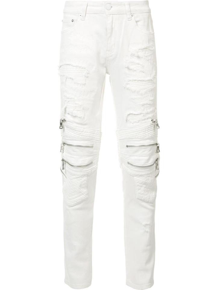 God's Masterful Children Zipped Ripped Skinny Jeans - White
