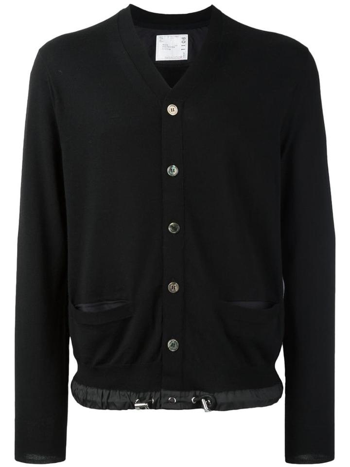 Sacai Drawstring Cardigan, Men's, Size: 4, Black, Wool/polyester/cotton