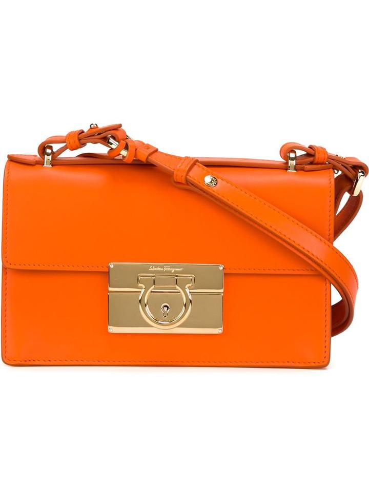 Salvatore Ferragamo Gancio Lock Shoulder Bag, Women's, Yellow/orange, Calf Leather