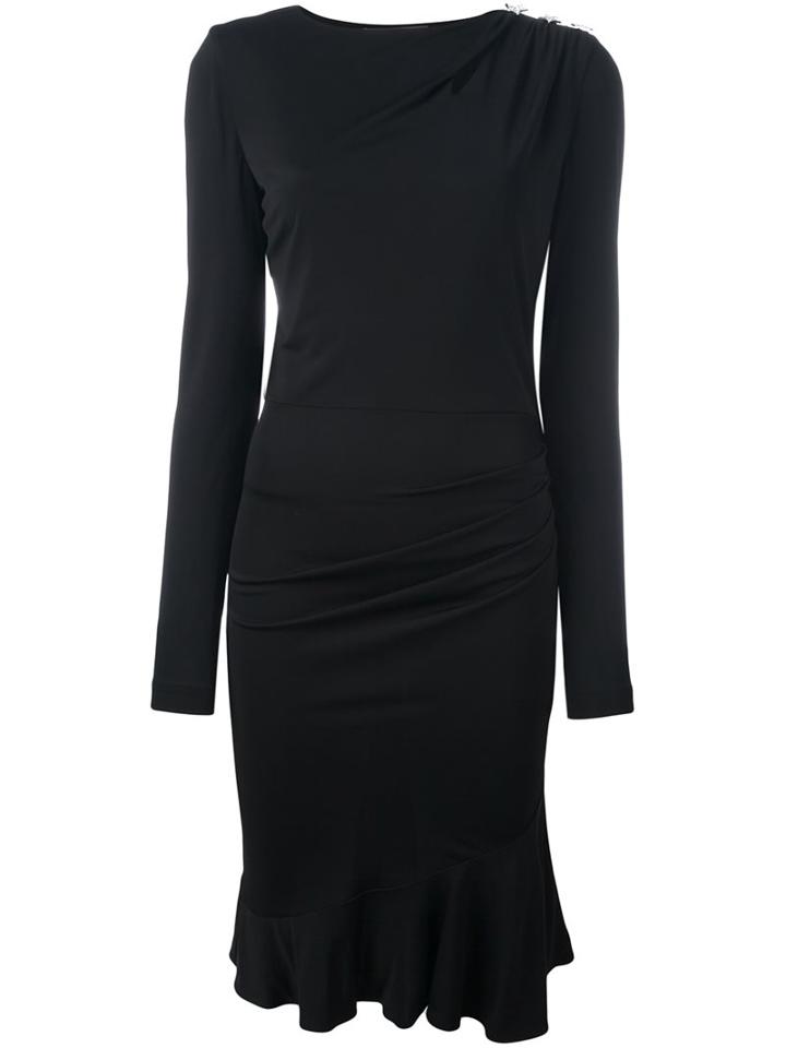 Roberto Cavalli Drop Waist Ruched Shoulder Dress, Women's, Size: 44, Black, Viscose/silk