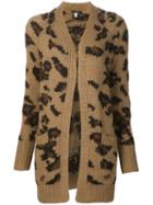 R13 Long Leopard Pattern Cardigan, Women's, Size: Medium, Brown, Alpaca/merino/polyacrylic