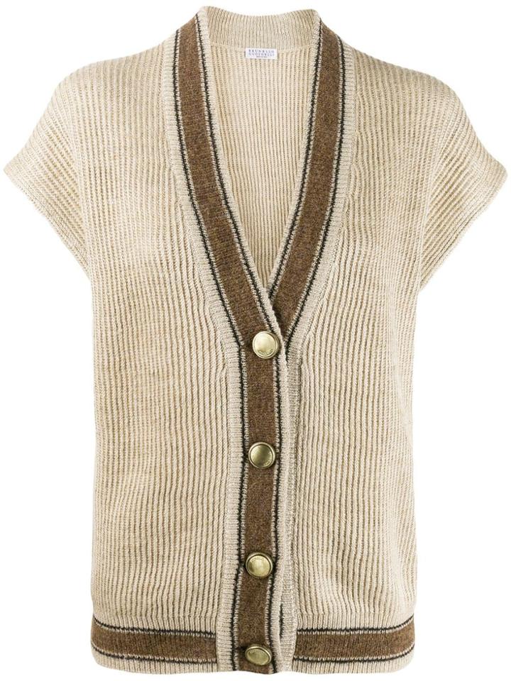 Brunello Cucinelli Ribbed Short-sleeved Cardigan - Neutrals