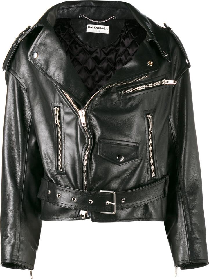 Balenciaga Biker Jacket, Women's, Size: 36, Black, Calf Leather/polyester/viscose